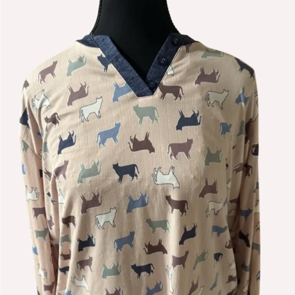 Cat Print Long Sleeve Top